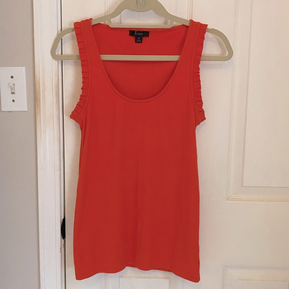 J CREW Ribbed Ruffle tank in ORANGE - Picture 6 of 8